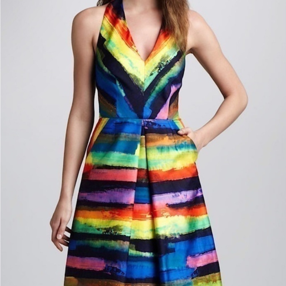 Milly 12 Multicolor Striped Halter Midi Dress stunning Eeuc!